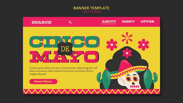 PSD gratuito plantilla de cinco de mayo de diseño plano