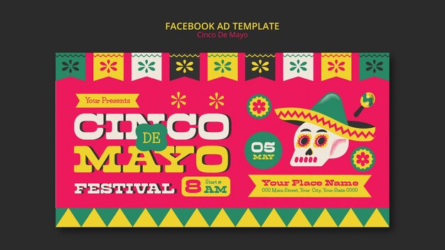 Plantilla de cinco de mayo de diseño plano