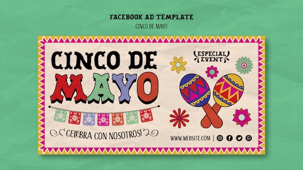 PSD gratuito plantilla de cinco de mayo de diseño plano