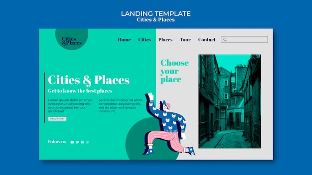 PSD gratuito plantilla de ciudad y lugares de diseño plano