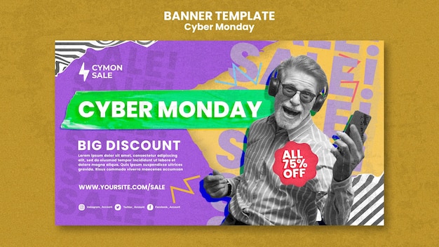 Plantilla colorida de banner de cyber monday