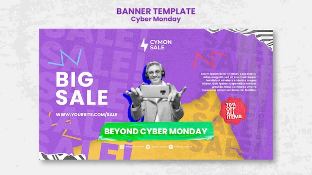 Plantilla colorida de banner de cyber monday