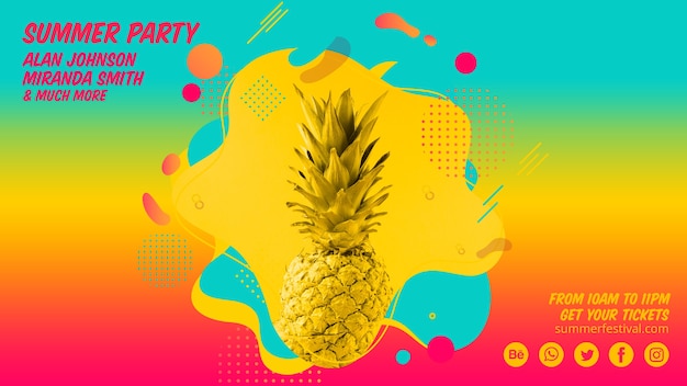 PSD gratuito plantilla colorida de banner web de fiesta de verano