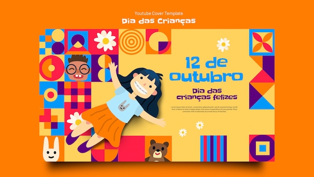 PSD gratuito plantilla colorida del día del niño de diseño plano