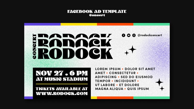 PSD gratuito plantilla colorida de facebook de concierto divertido