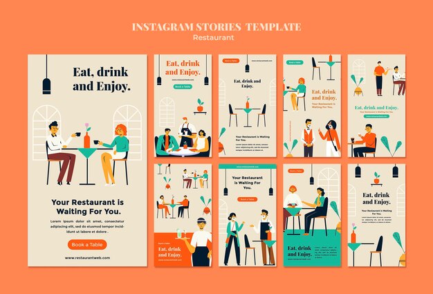 Plantilla colorida de historias de instagram de restaurante