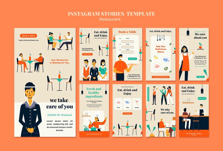 PSD gratuito plantilla colorida de historias de instagram de restaurante