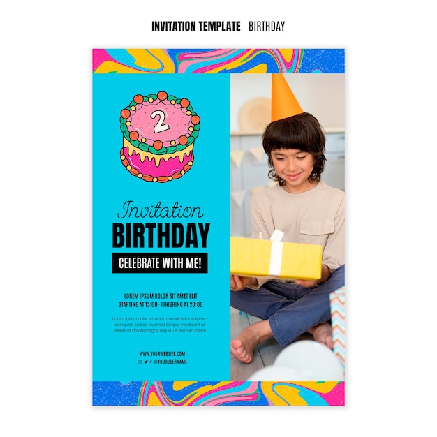 PSD gratuito plantilla colorida de invitación de celebración de cumpleaños