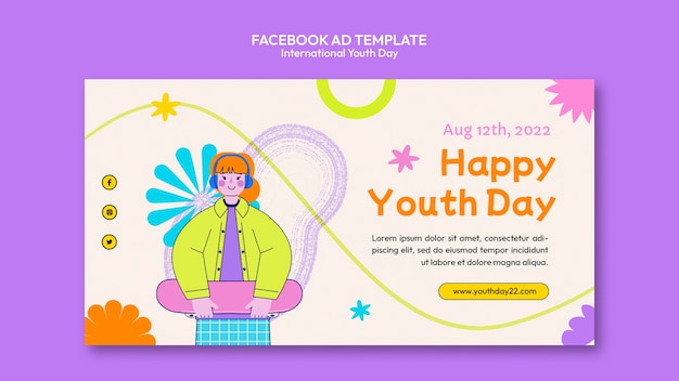 Plantilla colorida de promoción de redes sociales del día internacional de la juventud