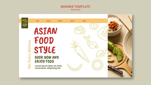 Plantilla de comida asiática dibujada a mano
