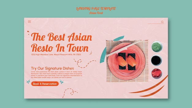 PSD gratuito plantilla de comida asiática de diseño plano
