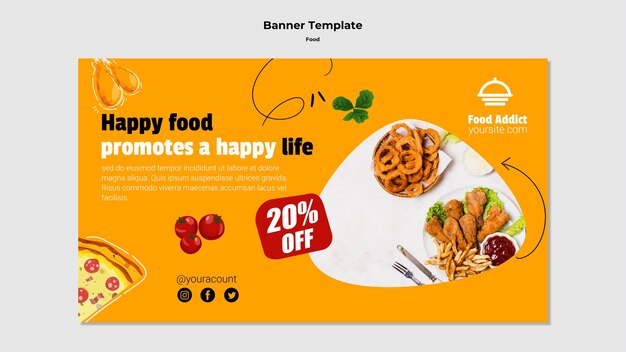 Plantilla de comida de banner de diseño plano