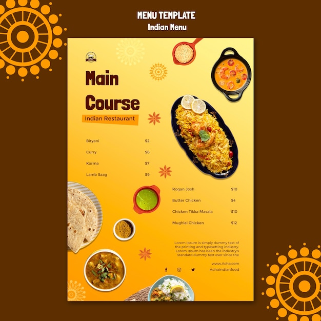 Plantilla de comida india de diseño plano