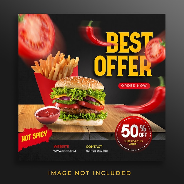 PSD gratuito plantilla de comida de menú de hamburguesas para promoción en redes sociales