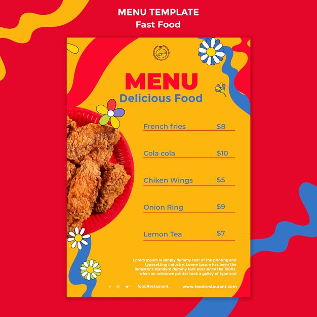 Plantilla de comida rápida de diseño plano