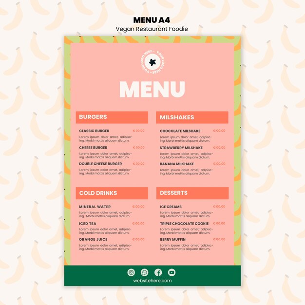 Plantilla de comida vegana de diseño plano