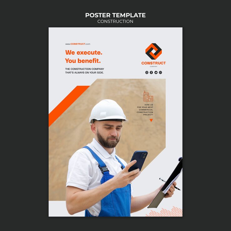 PSD gratuito plantilla de construcción de diseño plano
