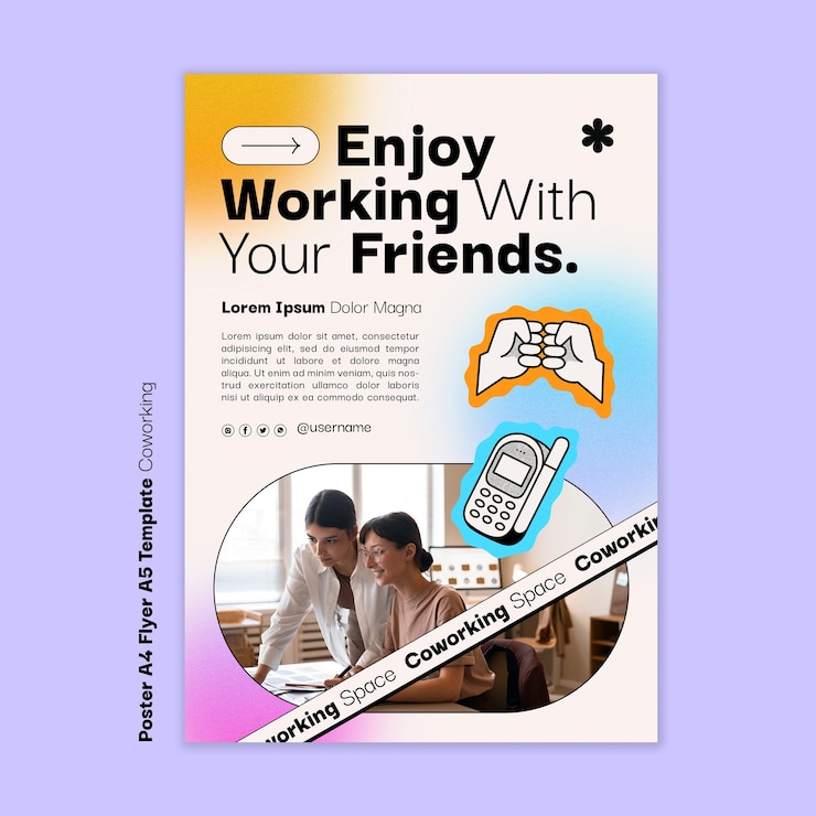 PSD gratuito plantilla de coworking de diseño plano