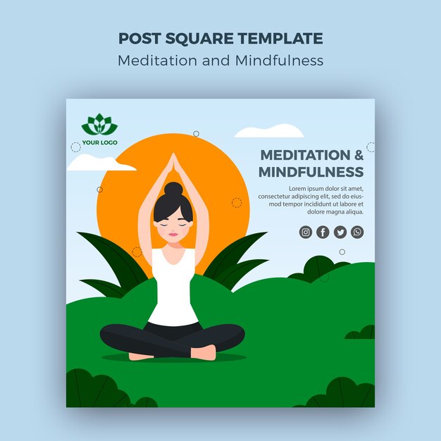 Plantilla cuadrada de poste de meditación