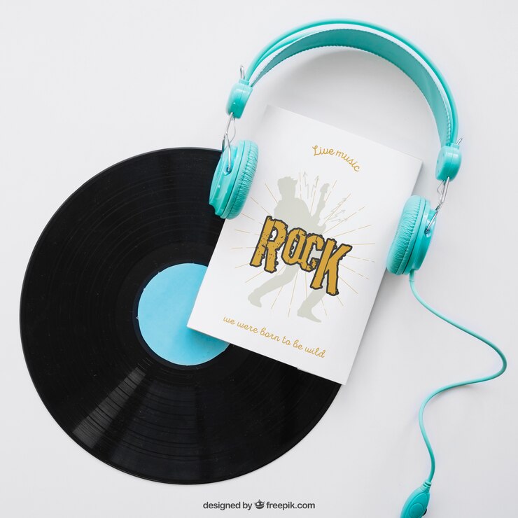 PSD gratuito plantilla de cubierta de libro con cascos y vinilo