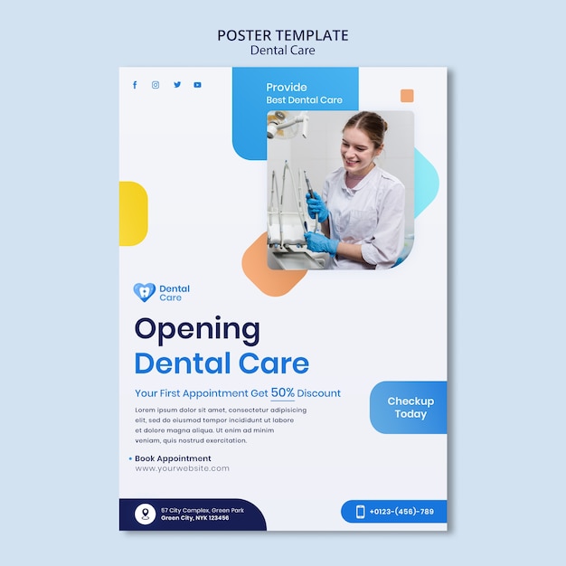 PSD gratuito plantilla de cuidado dental de diseño plano