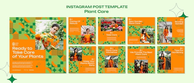 PSD gratuito plantilla de cuidado de plantas de diseño plano