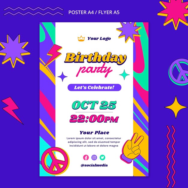 Plantilla de cumpleaños de diseño plano