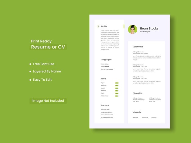 Plantilla de CV o currículum profesional moderno y minimalista