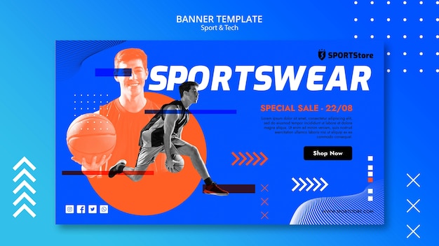 Plantilla de deporte y tecnología para diseño de banner