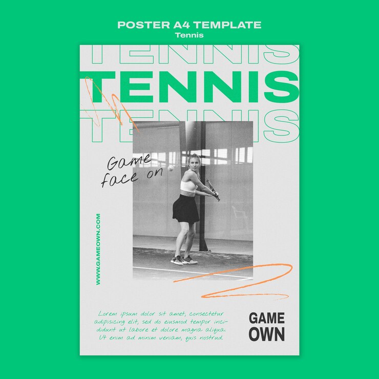 PSD gratuito plantilla de deporte de tenis de diseño plano