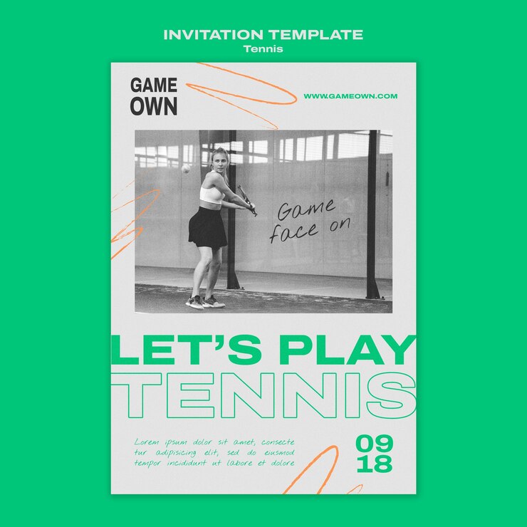 PSD gratuito plantilla de deporte de tenis de diseño plano