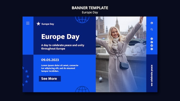 PSD gratuito plantilla de día de europa de diseño plano