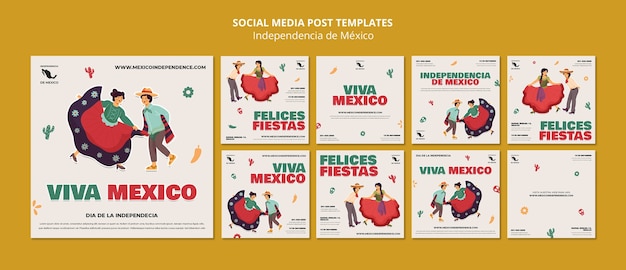 Plantilla de día de la independencia mexicana de diseño plano