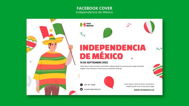 Plantilla de día de la independencia mexicana de diseño plano