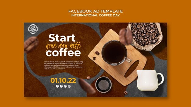 Plantilla de día internacional del café de diseño plano