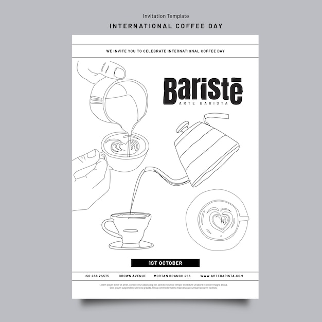 Plantilla de día internacional del café de diseño plano