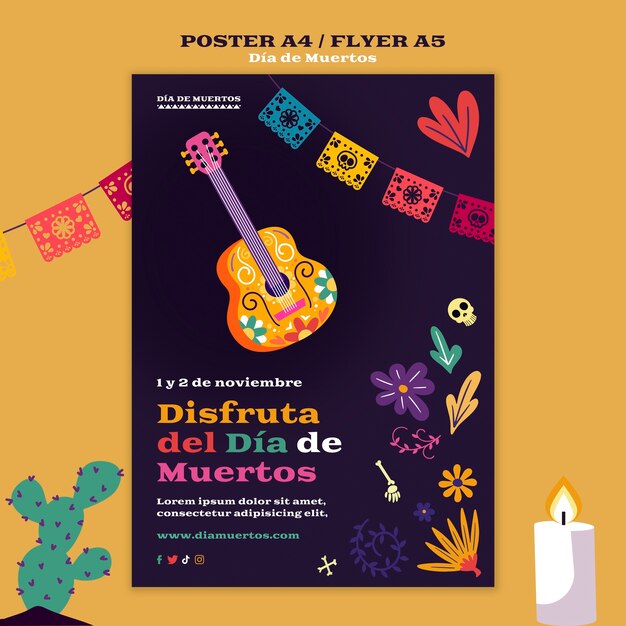 Plantilla de día de muertos de diseño plano