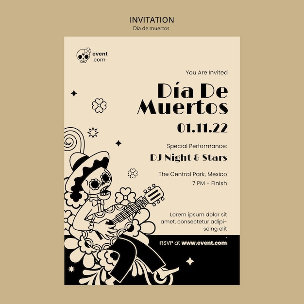 Plantilla de día de muertos de diseño plano