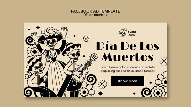 Plantilla de día de muertos de diseño plano