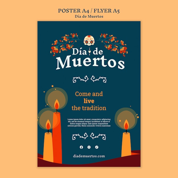 PSD gratuito plantilla de día de muertos de diseño plano