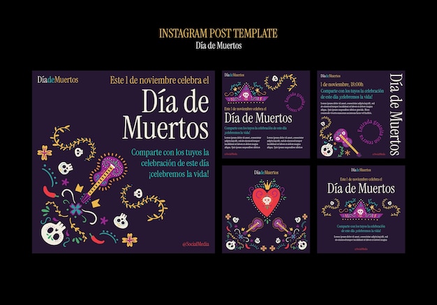 Plantilla de día de muertos de diseño plano