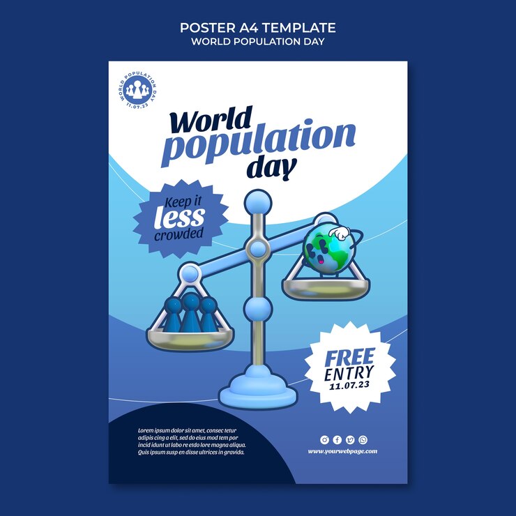 PSD gratuito plantilla de día mundial de la población de diseño plano