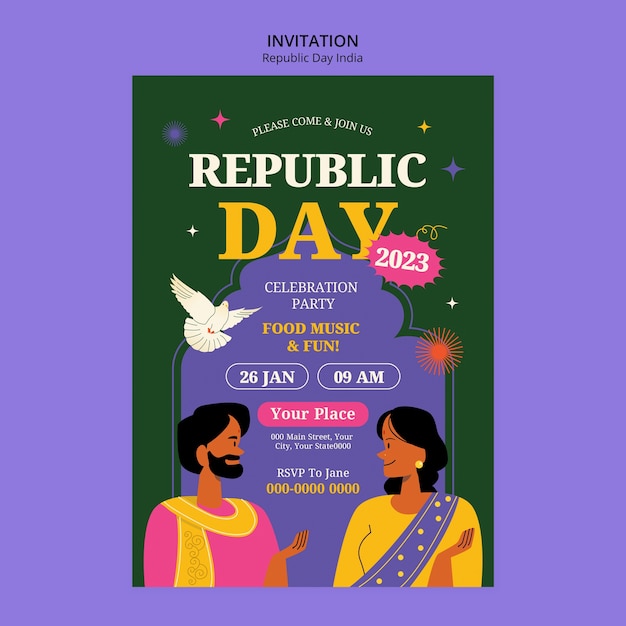 Plantilla de día de la república india de diseño plano