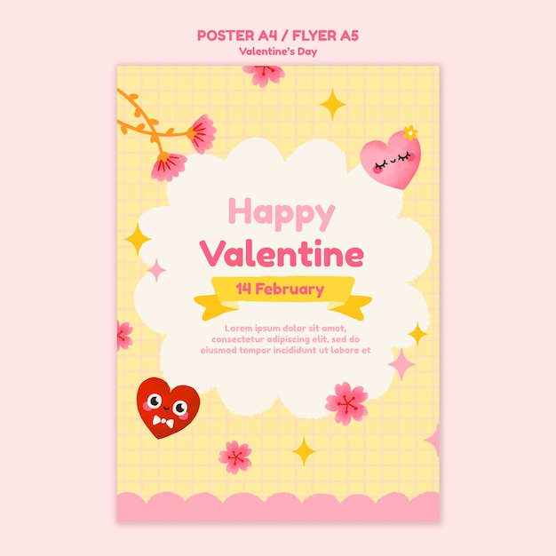 PSD gratuito plantilla de día de san valentín de diseño plano