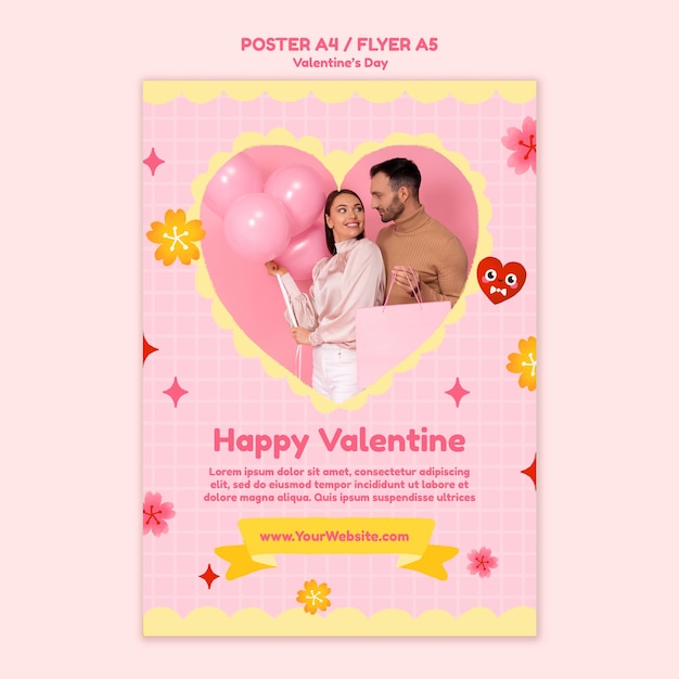 PSD gratuito plantilla de día de san valentín de diseño plano