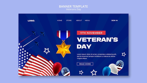 PSD gratuito plantilla de día de los veteranos de diseño plano