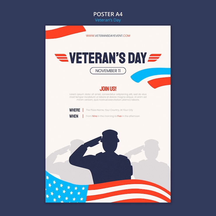 PSD gratuito plantilla de día de los veteranos de diseño plano