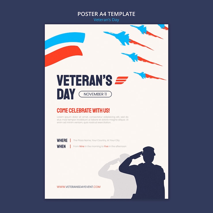 PSD gratuito plantilla de día de los veteranos de diseño plano