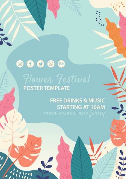 Plantilla dibujada de festival de flores