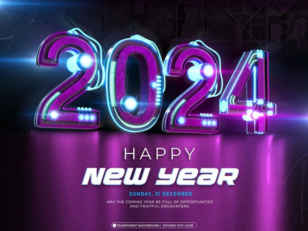Plantilla de diseño de banner 3d feliz año nuevo 2024